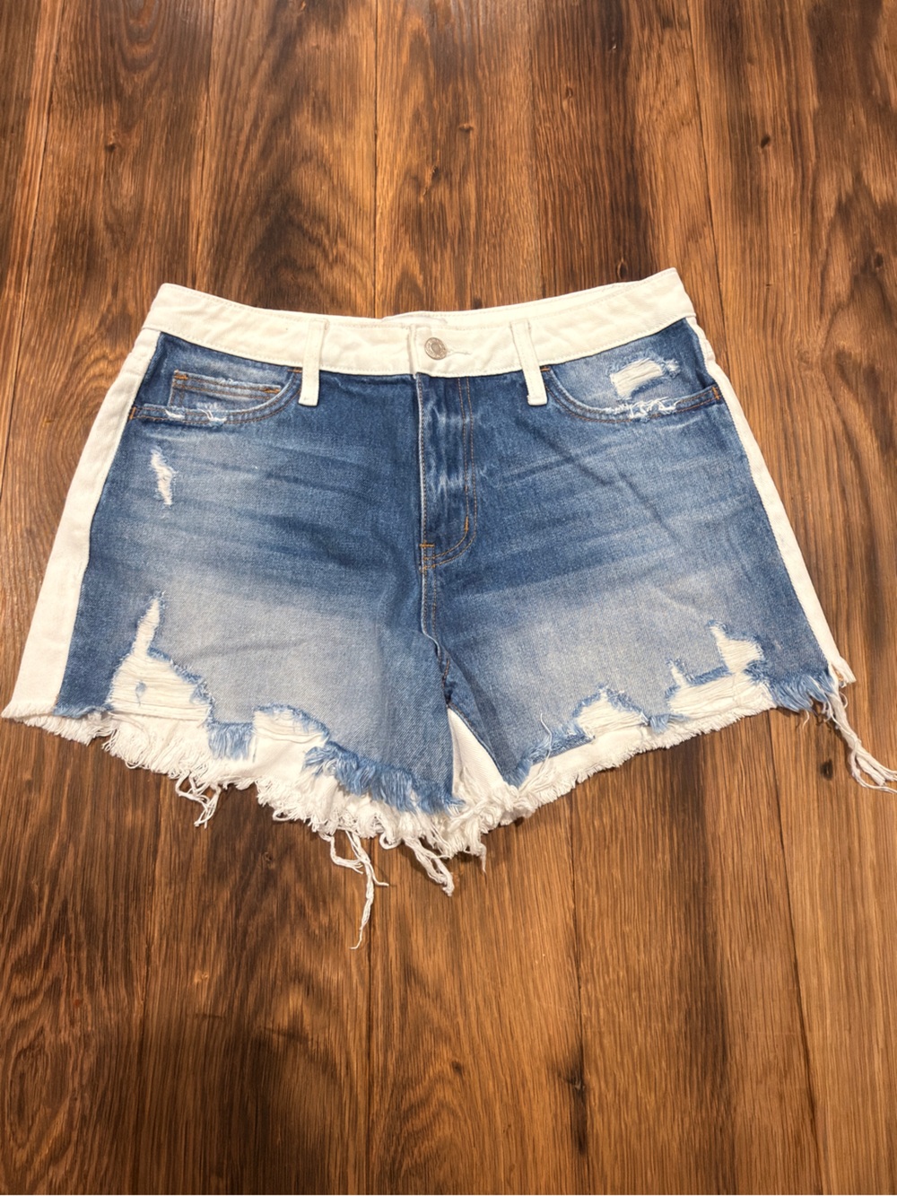 Women’s Distressed Two-Tone Denim Cutoff Shorts
